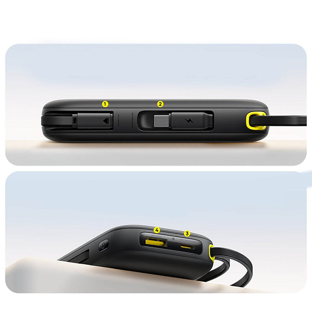 Baseus EnerFill FC31 QPow3 10000mAh 45W Power Bank with Digital Display with 2 Built-in USB-C Cables - Black