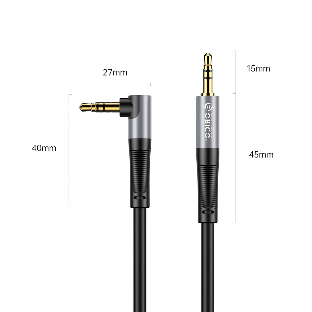 Orico AXW Mini Jack 3.5mm Male to Male Angled Audio Cable 1m - Black