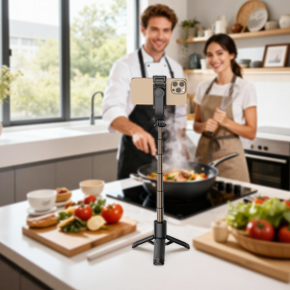 Acefast E42 Selfie Stick with Automatic Tripod and Bluetooth Remote Control 63 cm - Black