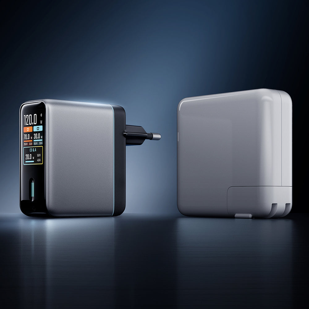Cuktech AD1204U 120W Wall Charger with Display and USB-C Cable - Silver