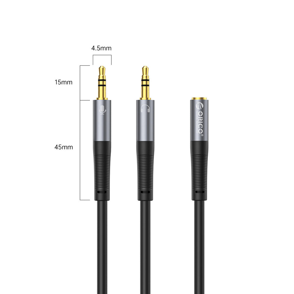 Orico AX1 audio adapter mini jack 3,5 mm hovedtelefon og mikrofon splitter 0,5 m - sort