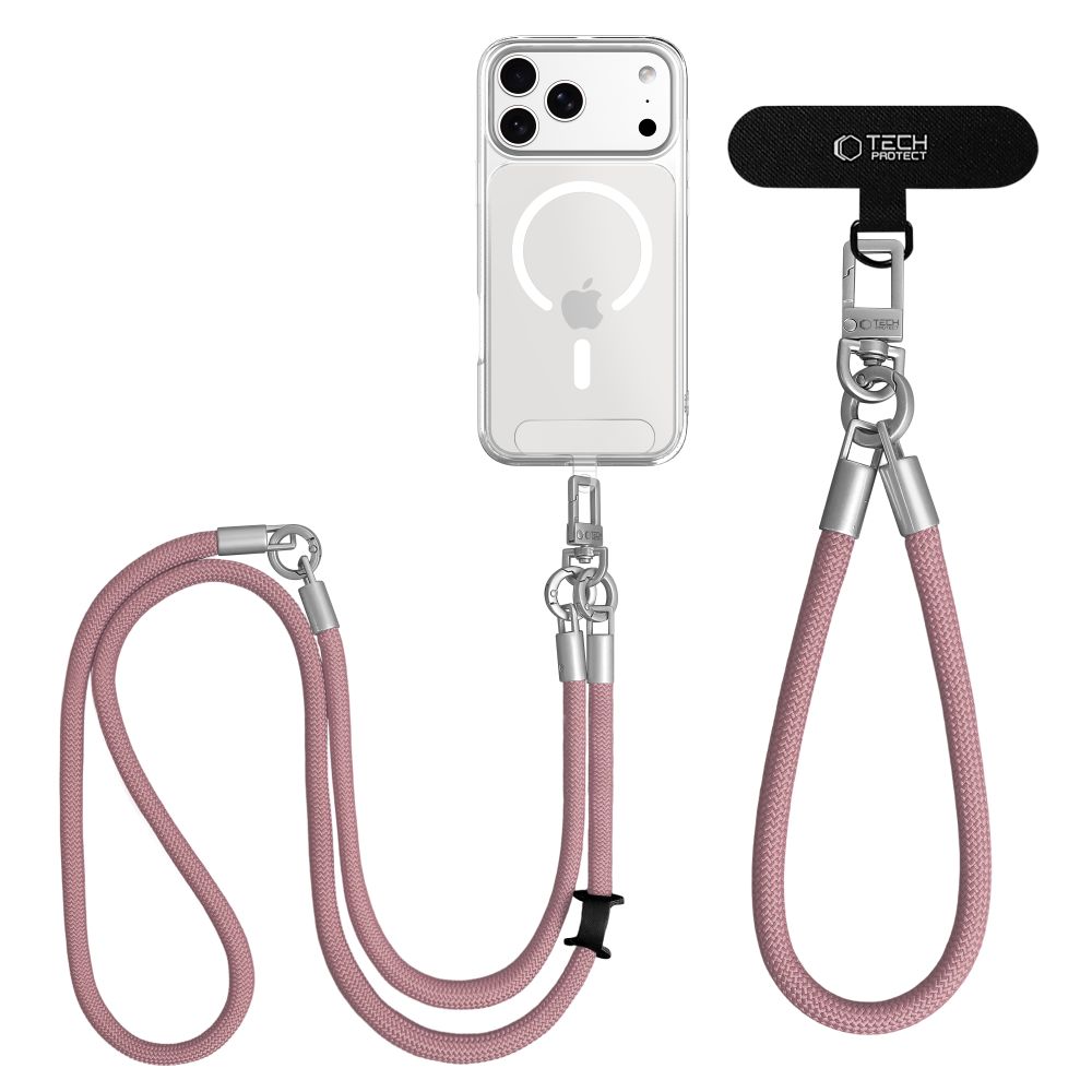 Tech-Protect C10S Crossbody Phone Lanyard (114 cm) + Wrist Strap (31 cm) - Pink Titanium