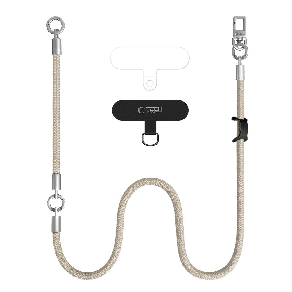 Tech-Protect C10S Crossbody Phone Lanyard (114 cm) + Wrist Strap (31 cm) - Beige Titanium