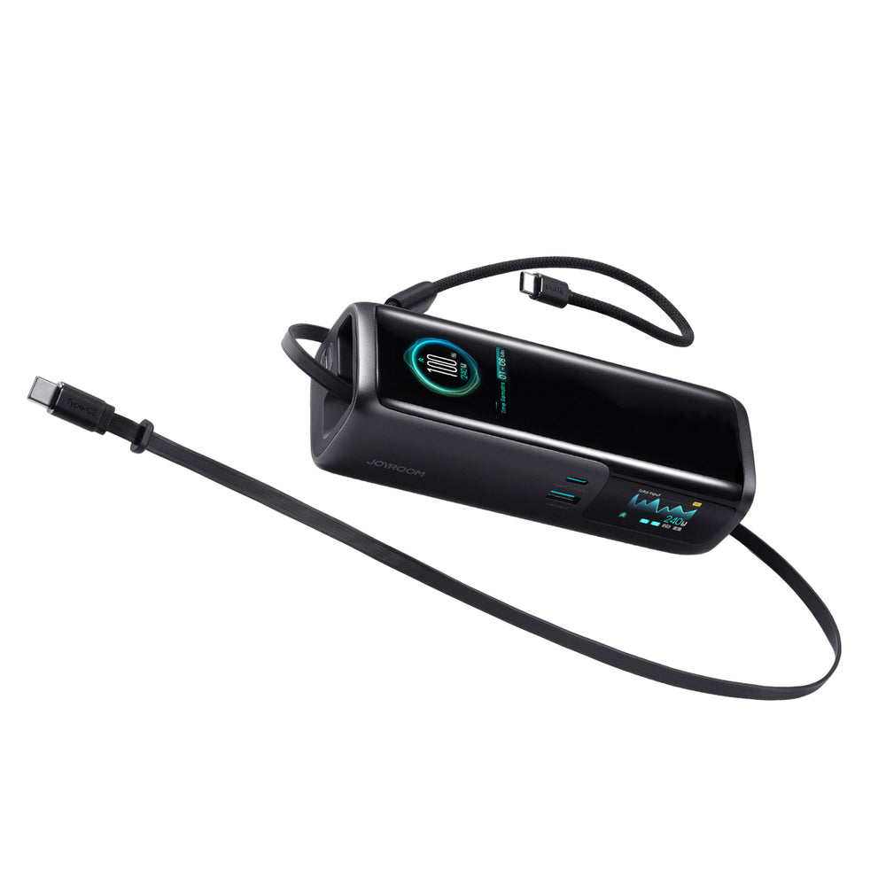 Joyroom PODIX PR70 25000mAh Power Bank op til 240W med to indbyggede USB-C kabler og to TFT skærme - Grå
