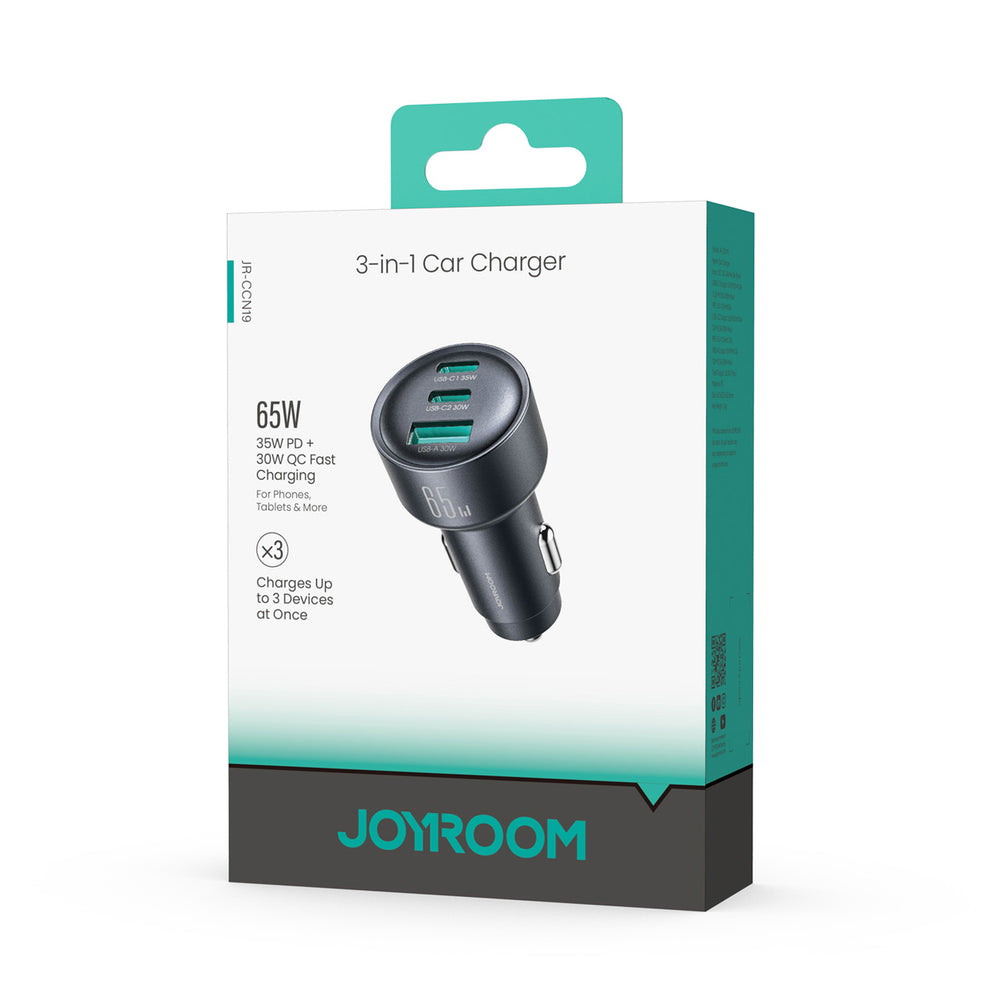 Joyroom JR-CCN19 65W 3-in-1 car charger Dark gray