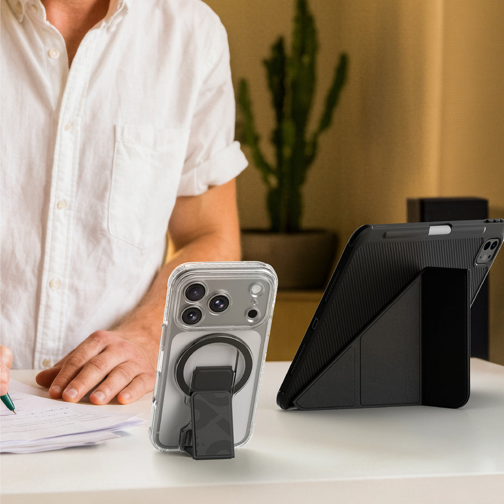 AmazingThing Titan Pro Lens Stand Set for iPhone 18 Pro med magnetisk holder og stand, kompatibel med MagSafe - gennemsigtig