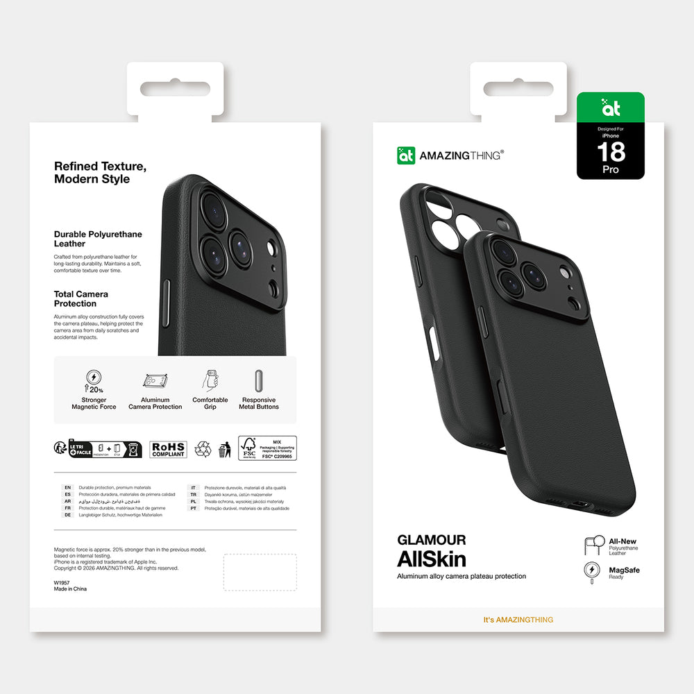 AmazingThing Glamour AllSkin iPhone 18 Pro-kasse med kameraomslag, MagSafe-kompatibel - sort
