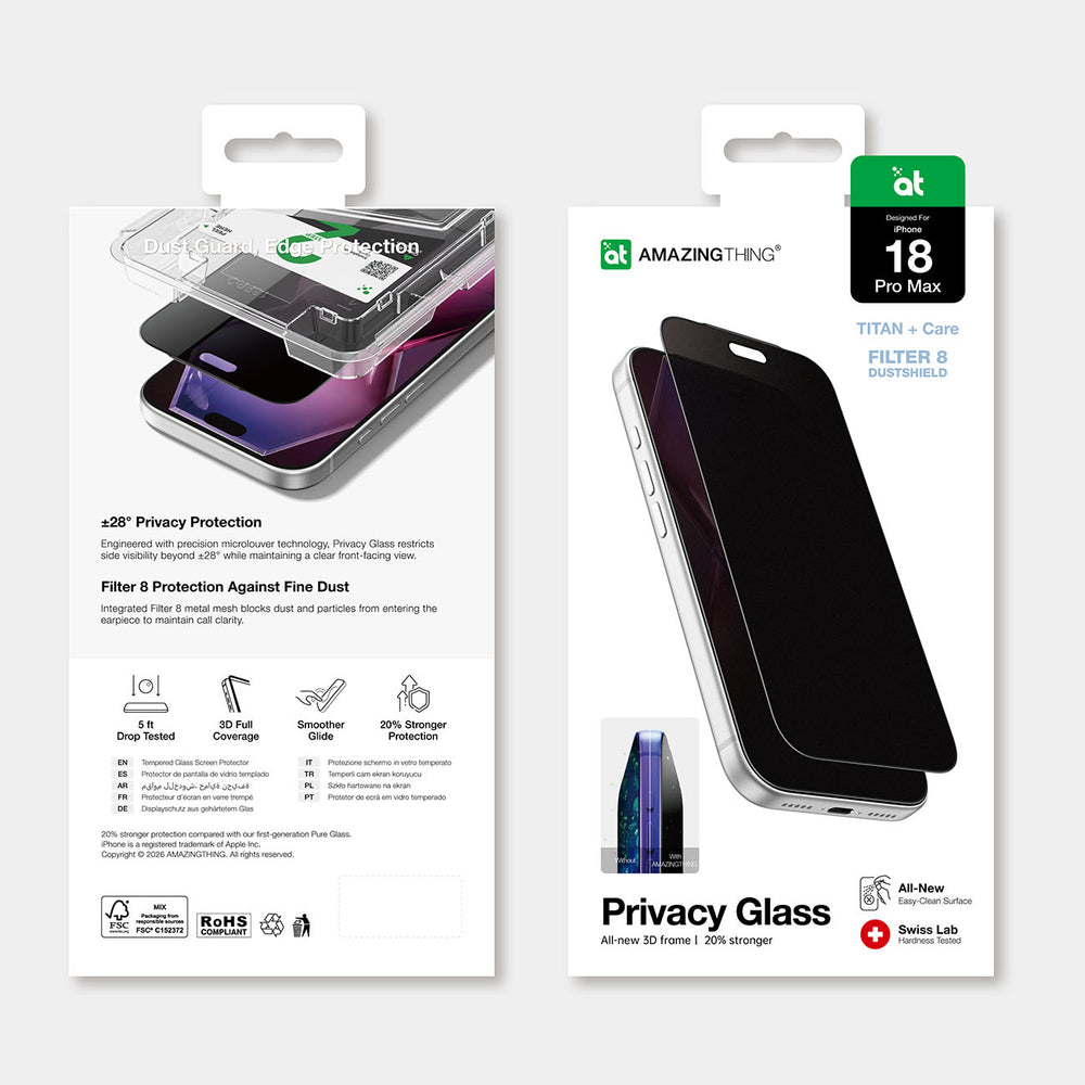 AmazingThing Titan +Care Privacy Glass til iPhone 18 Pro Max med monteringsramme