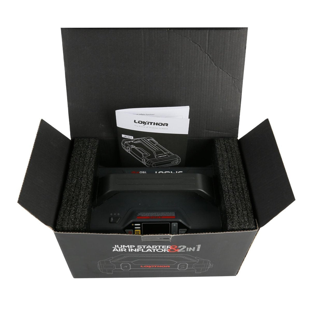 Lokithor JA301 Jump Starter / Booster 2000A + Powerbank 20000mAh + Kompressor + lommelygte 4-i-1-enhed