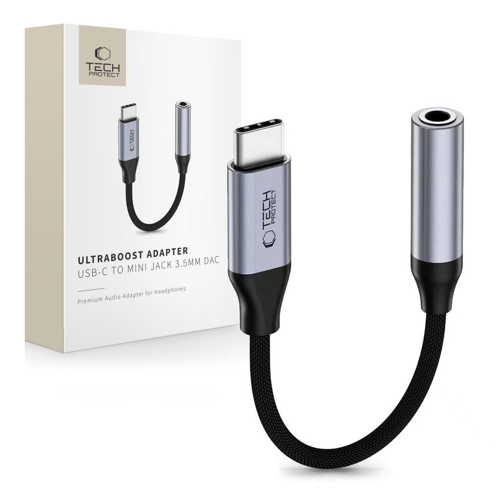 Tech-Protect Ultraboost USB-C til Mini Jack 3,5 mm DAC-adapter - mørkegrå