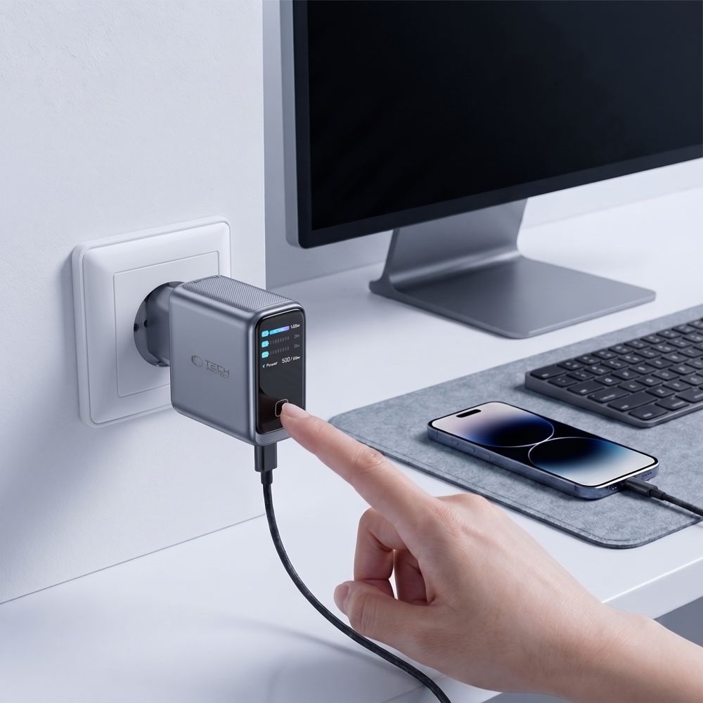 Tech-Protect PowerVision NC100W-GaN 3-Port PD 100W / QC3.0 Wall Charger - Dark Gray