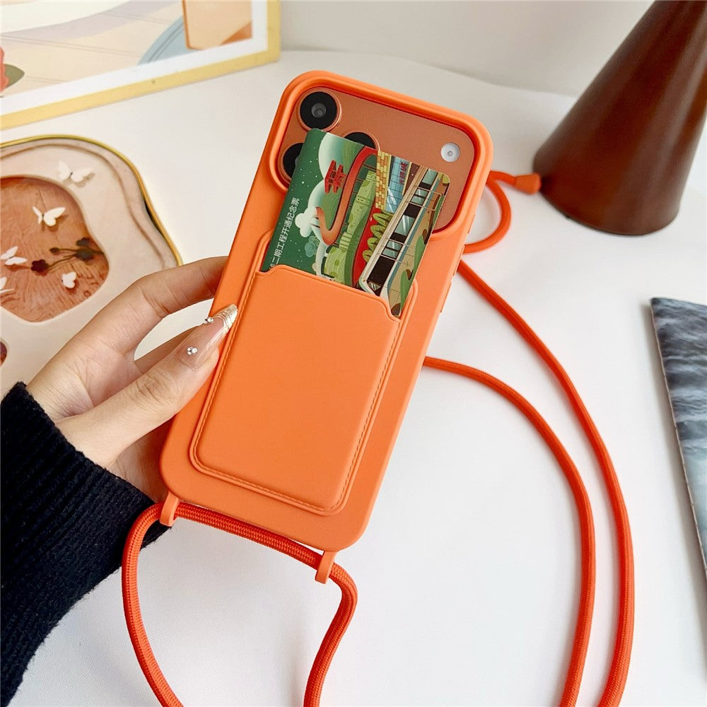 Silikonfoder med kortlås og rem til iPhone 18 Pro Max / 17 Pro Max - orange