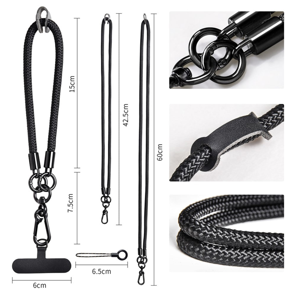 Hals- og skuldertelefonnor 120 cm med metalspænde - sort
