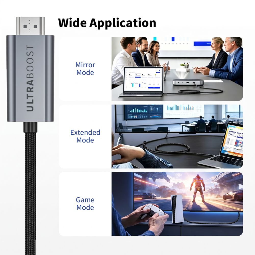 Tech-Protect UltraBoost USB-C HDMI 2.1 60HZ Videokabel 300 cm - Grå