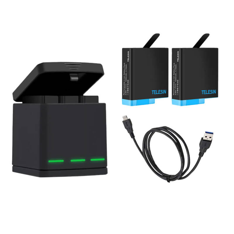 Telesin Box tre-kanals oplader til GoPro Hero 5/6/7/8 + 2 batterier (GP-BNC-801)