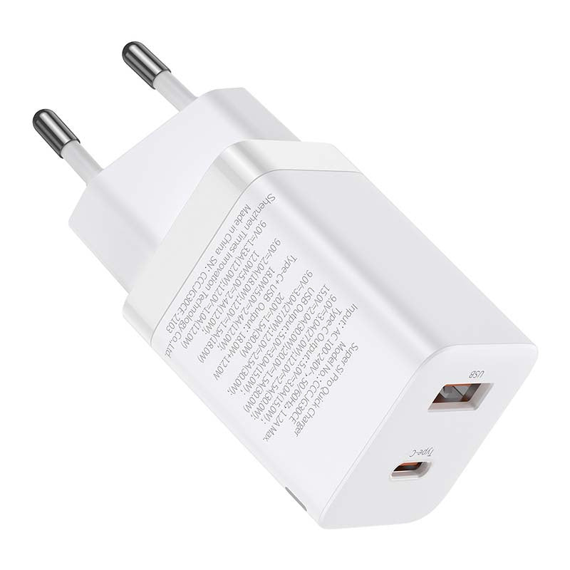 Baseus Super Si Pro Quick Charger USB + USB-C 30W (hvid)