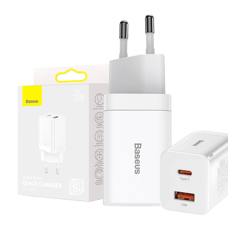 Baseus Super Si Pro Quick Charger USB + USB-C 30W (hvid)