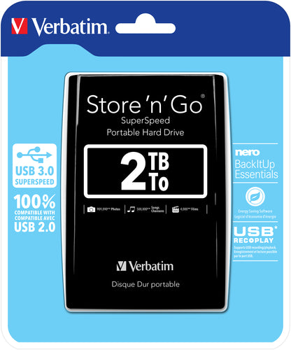 Verbatim Store 'n' Go ekstern harddisk 2,05 TB 5400 rpm Micro-USB B 3.2 Gen 1 (3.1 Gen 1) Sort