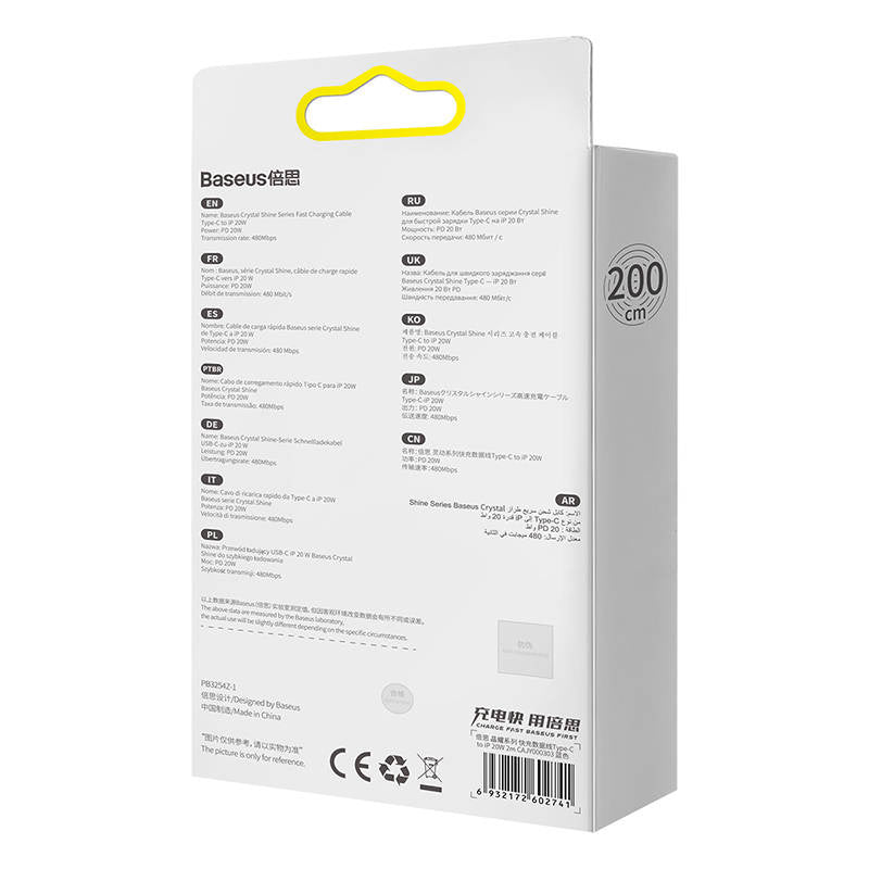 Baseus Crystal Shine kabel USB-C til Lightning, 20W, PD, 2m (blå)