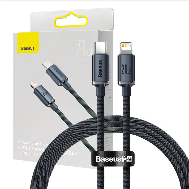 Baseus Crystal kabel USB-C til Lightning, 20W, PD, 1,2 m (sort)