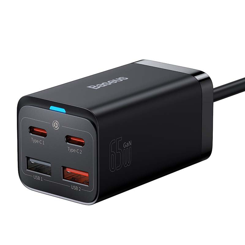 Hurtig oplader Baseus GaN3 Pro, 2x USB-C, 2x USB, 65W (sort)