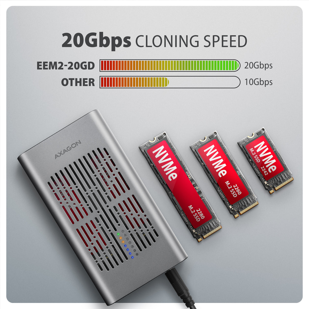 Axagon EEM2-20GD drev dockingstation USB 3.2 Gen 2 (3.1 Gen 2) Type-C Sort, Grå