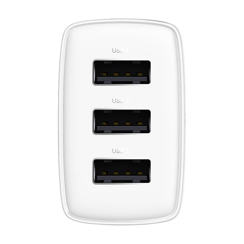 Baseus kompakte hurtigoplader, 3x USB, 17W (hvid)