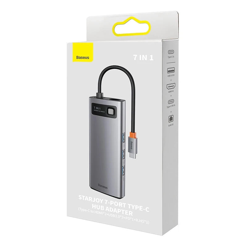 Hub 7in1 Baseus Metal Gleam Series, USB-C til 3x USB 3.0 + HDMI + USB-C PD + VGA + Ethernet RJ45