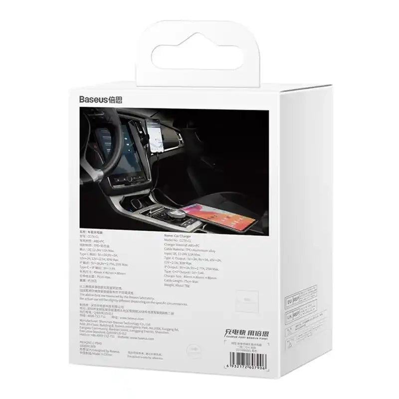 Biloplader Baseus Enjoyment med kabel USB-C + Lightning 3A, 30W (sort)