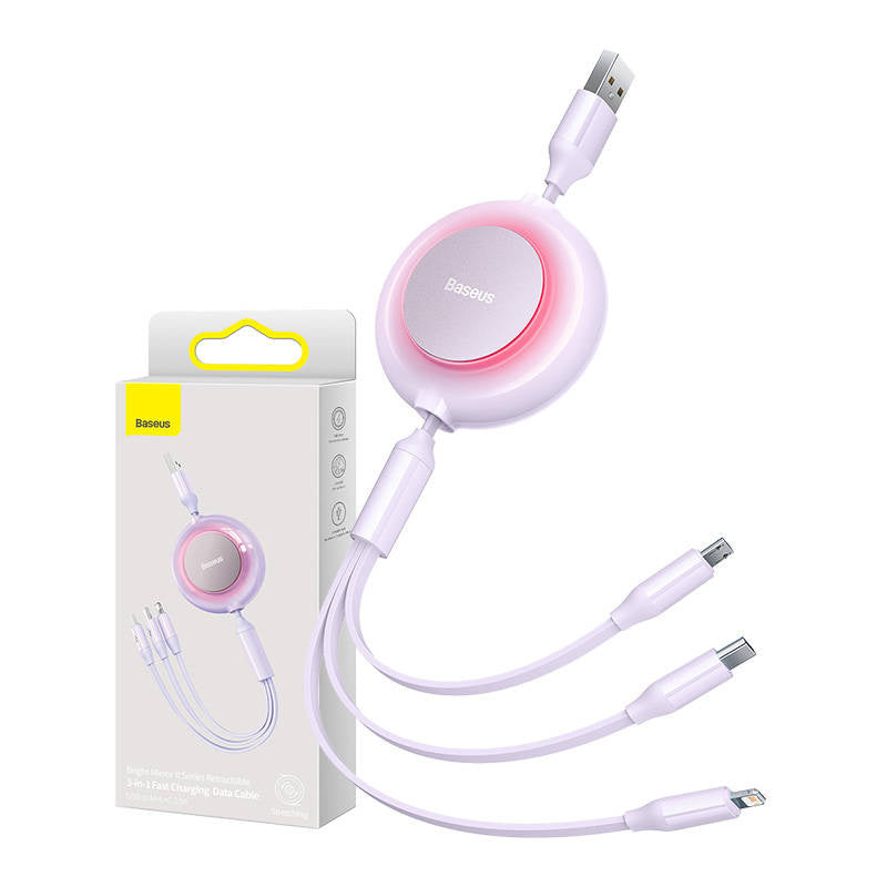 Baseus Bright Mirror 2, 3-i-1-USB 3-i-1-kabel til mikro-USB / USB-C / Lightning 3.5A 1.1m (purpur)
