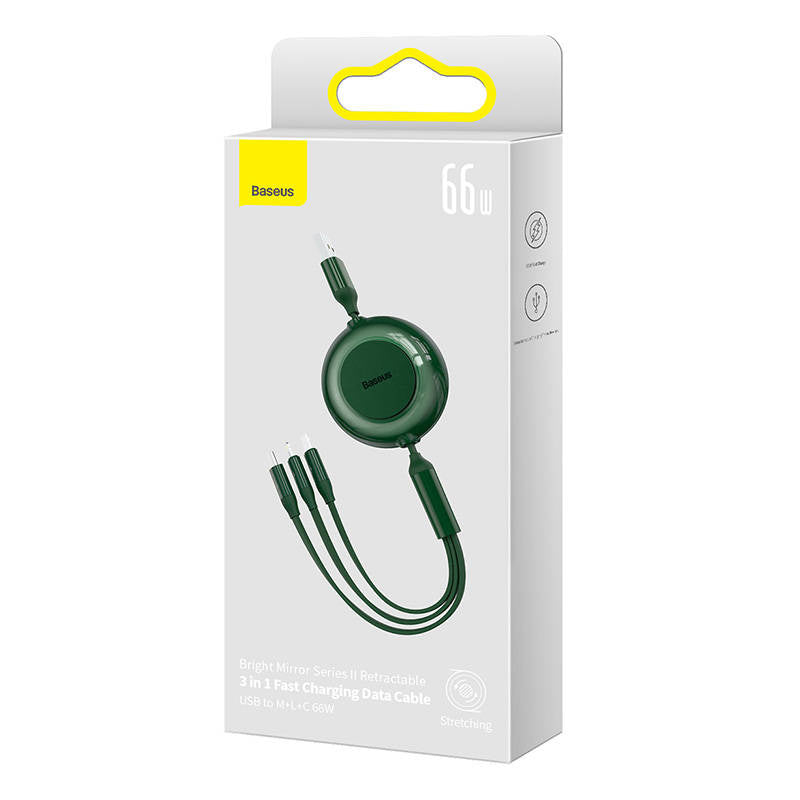 Baseus Bright Mirror 3, USB 3-i-1-kabel til mikro USB / USB-C / Lightning 66W / 2A 1.1m (Grøn)