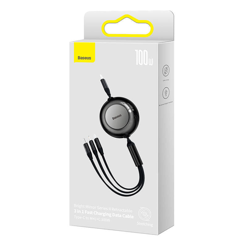 Baseus Bright Mirror 4, USB-C 3-i-1-kabel til mikro USB / USB-C / Lightning 100W / 3.5A 1.1m (Sort)