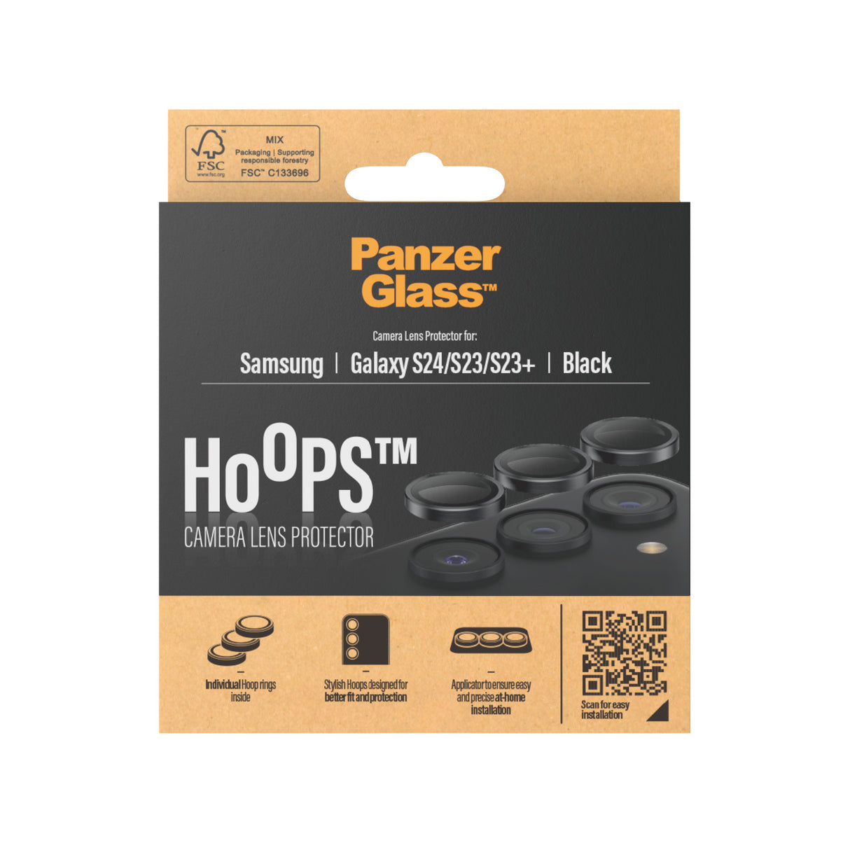 PanzerGlass ® Hoops® Sort Kameralinsebeskytter Samsung Galaxy S24 | S23 | S23+