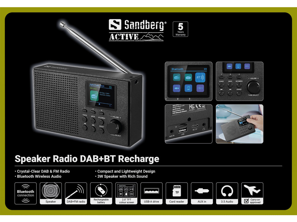 Sandberg 421-39 radio Bærbar Analog & digital Sort