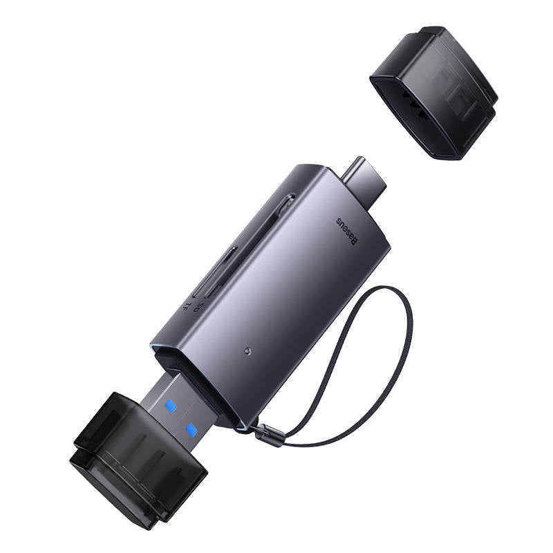 Baseus Lite Series SD/TF-hukommelseskortlæser, USB + USB-C (grå)