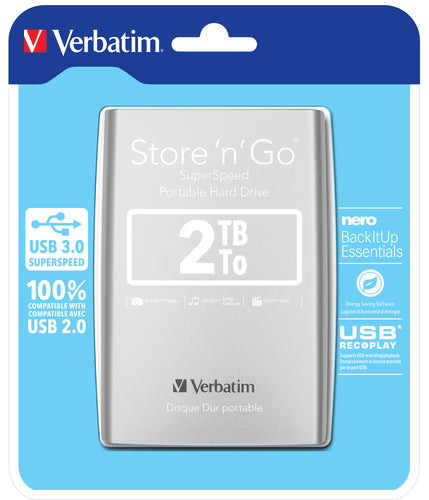 Verbatim Store 'n' Go ekstern harddisk 2,05 TB 5400 rpm Micro-USB B 3.2 Gen 1 (3.1 Gen 1) Sølv