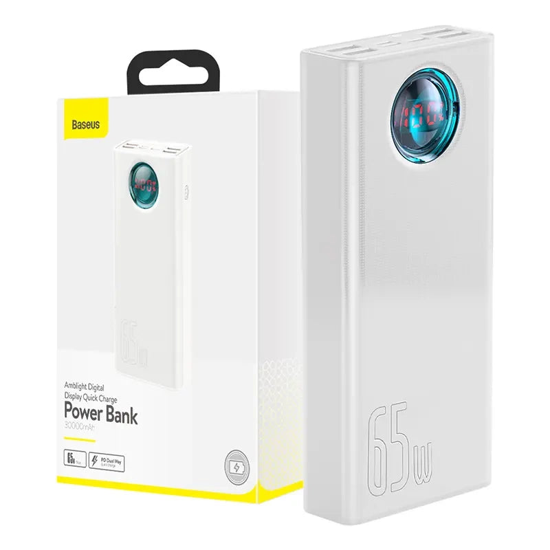Powerbank Baseus Amblight 30000mAh, 4xUSB, USB-C, 65W (hvid)