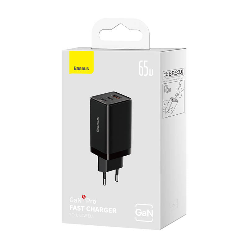 Væglader Baseus GaN5 Pro 2xUSB-C + USB, 65W (sort)