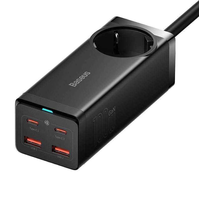Baseus GaN3 Pro vægoplader / powerstrip 2xUSB + 2xUSB-C + AC, 100W (sort)