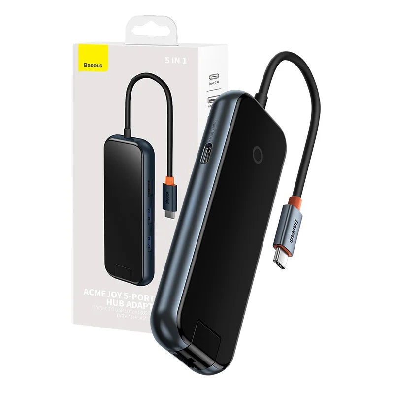 Hub 5in1 Baseus AcmeJoy serie USB-C til 2xUSB 3.0 + USB 2.0 + USB-C PD + RJ45 (mørkgrå)