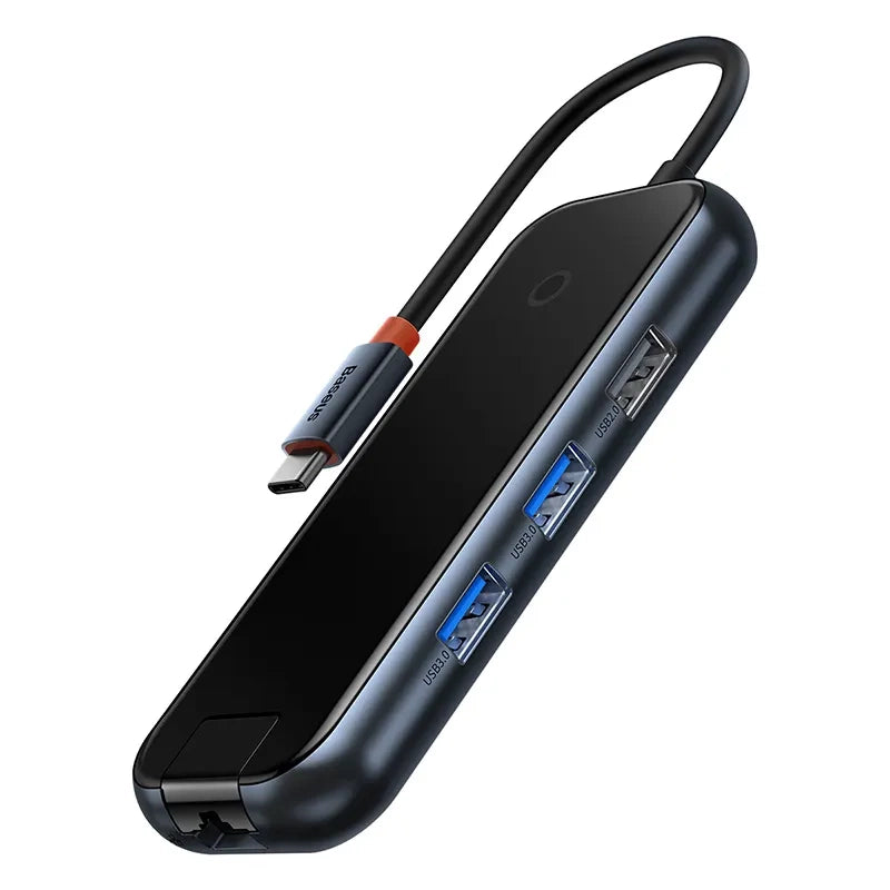 Hub 5in1 Baseus AcmeJoy serie USB-C til 2xUSB 3.0 + USB 2.0 + USB-C PD + RJ45 (mørkgrå)