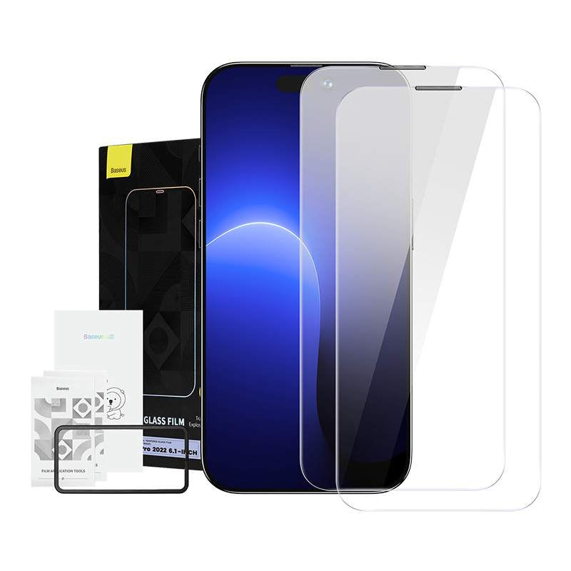Baseus Crystal temperet glas støvsikker 0,3 mm til iPhone 14 Pro (2 stykker)