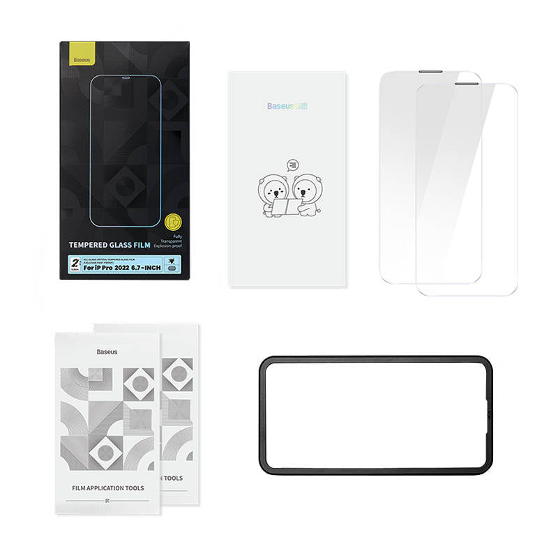 Baseus Crystal tempereret glas støvsikker 0,3 mm til iPhone 14 Pro Max (2 stykker)