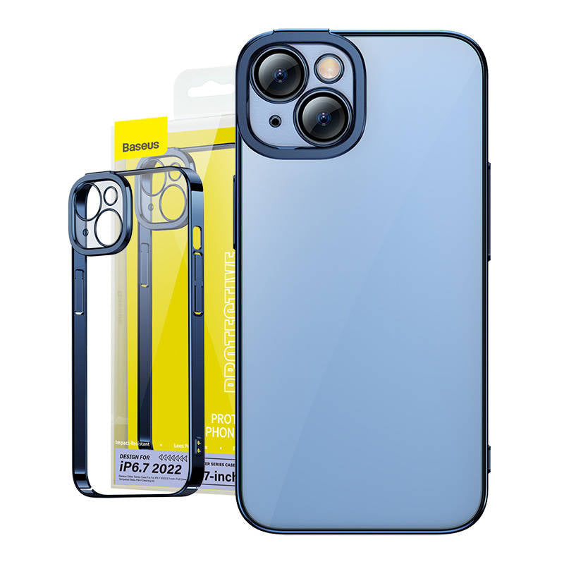 Baseus Glitter Transparent Case og tempereret glas sæt til iPhone 14 Plus (blå)