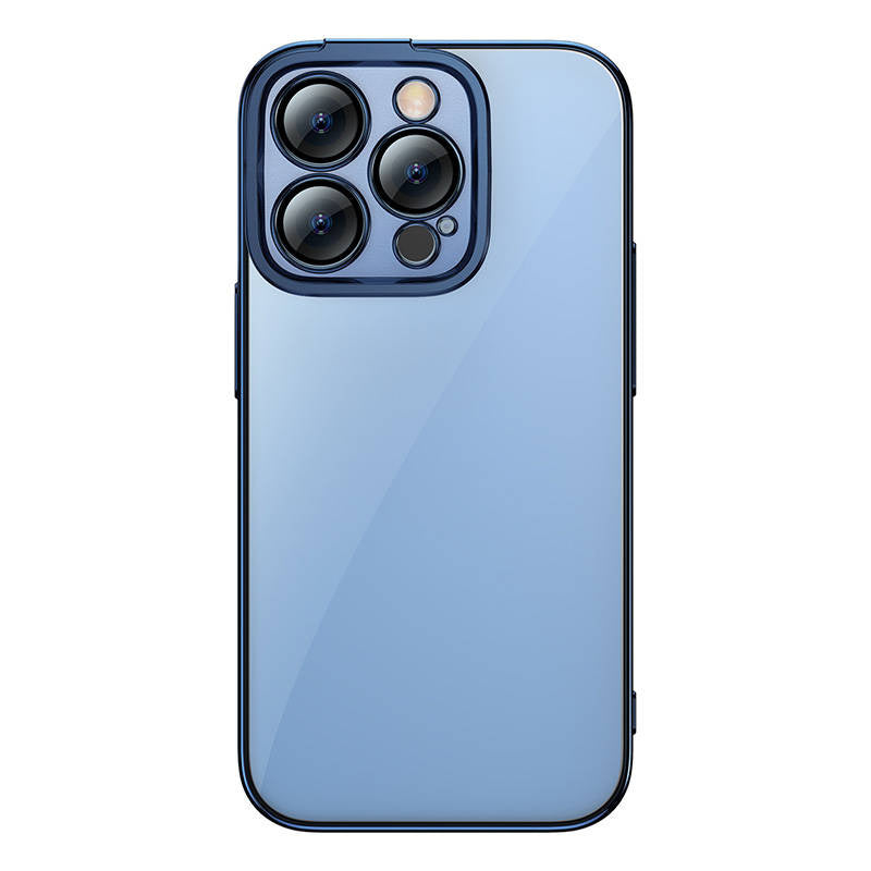 Baseus Glitter Transparent Case og tempereret glas sæt til iPhone 14 Pro (blå)