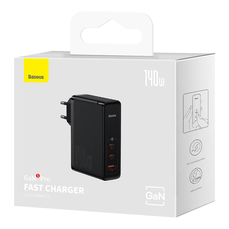 Væglader Baseus GaN5 Pro 2xUSB-C + USB, 140W (sort)