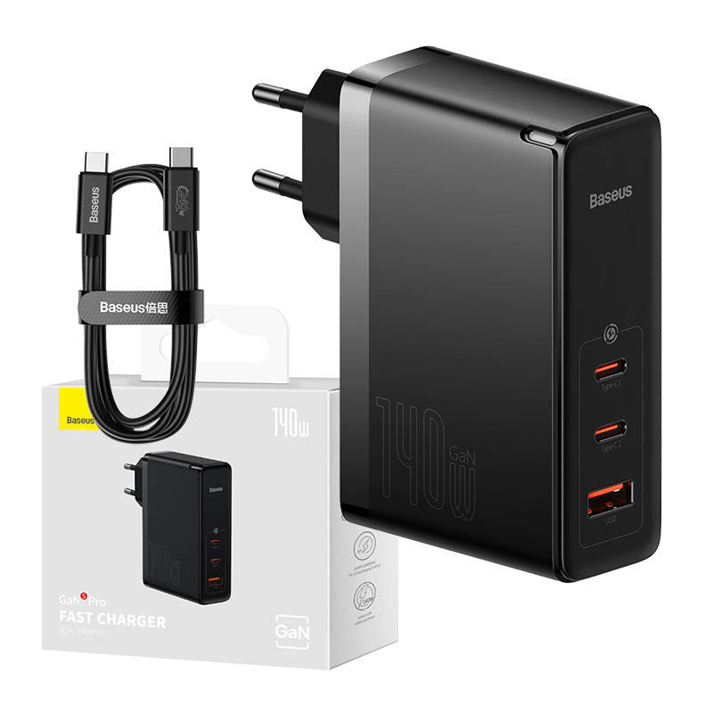 Væglader Baseus GaN5 Pro 2xUSB-C + USB, 140W (sort)