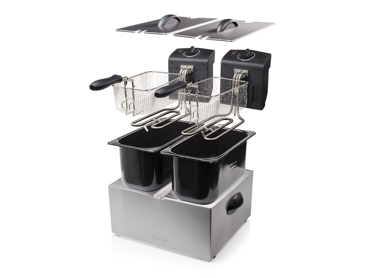Tristar FR-6937 frituregryde Dobbelt 6 L Enkeltstående 3600 W Sort, Rustfrit stål
