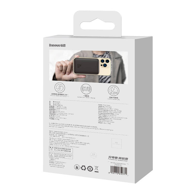 Powerbank Baseus Magnetic Mini 10000mAh, USB-C 20W MagSafe (sort)