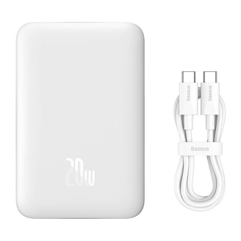 Powerbank Baseus Magnetic, 10000mAh, USB-C 20W, MagSafe (hvid)